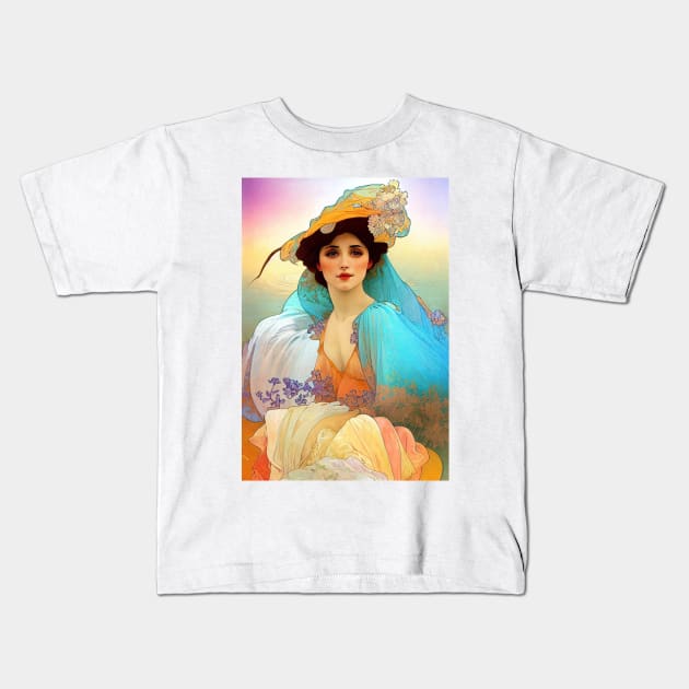 Colorful Art Nouveau Beauty, Vintage, Mucha, Gilded Age Kids T-Shirt by AllRealities